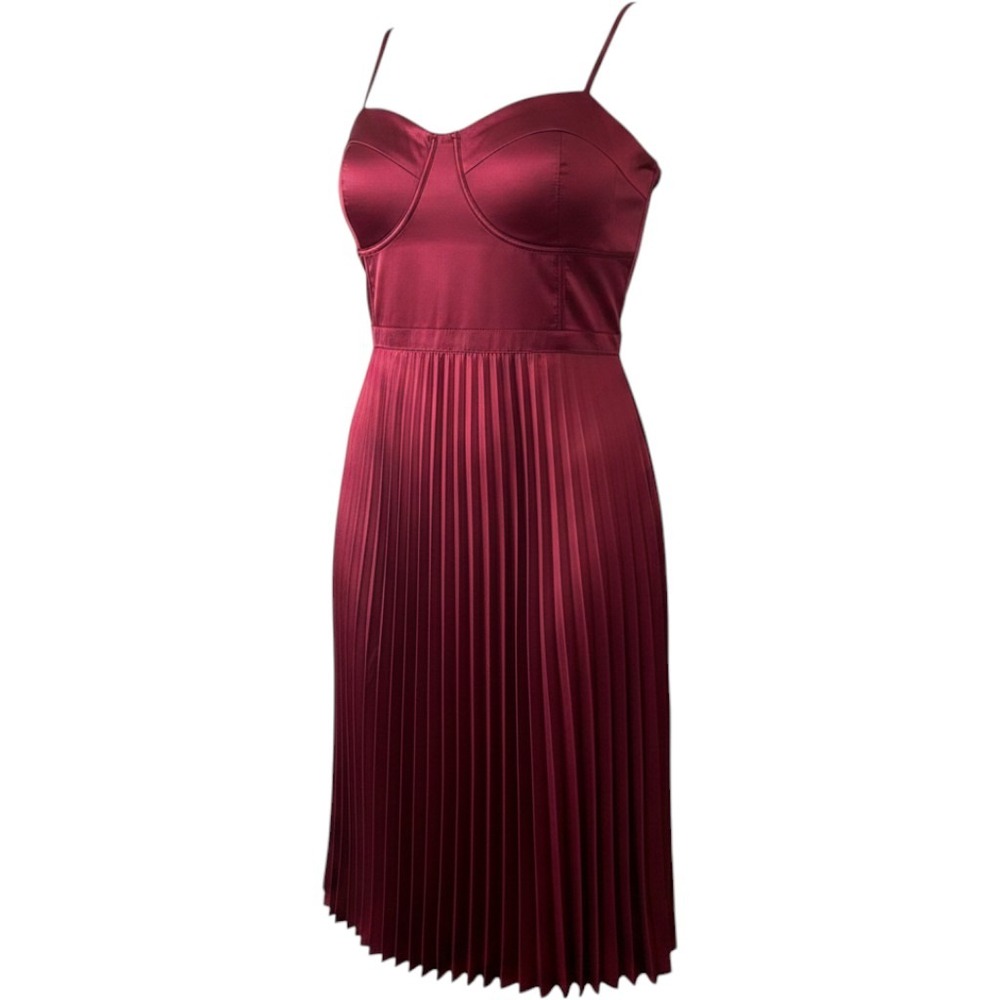 City Chic Ahanna Pleated Satin Midi Dress Summer Punch Cranberry XXL 24 NWT